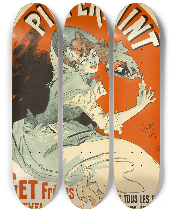Triptych art skateboard deck of Jules Chret Pipperment by Jules Cheret (1836-1932)