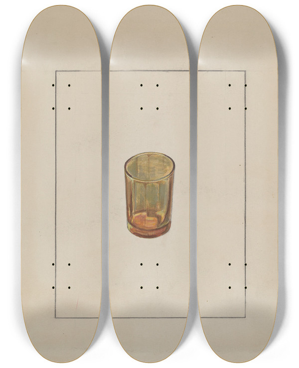 Triptych art skateboard deck of Raymond Manupelli Amber Glass by Raymond Manupelli