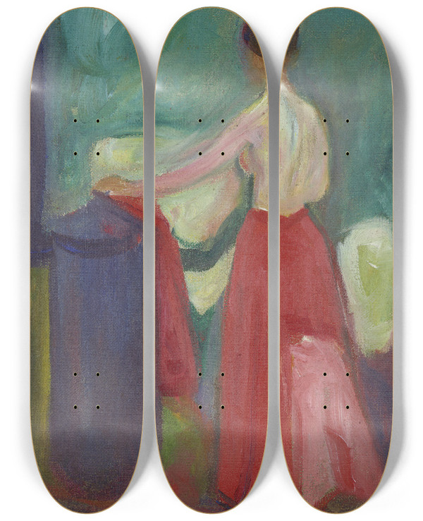 Triptych art skateboard deck of Edvard Munch Nude With Red Skirt by Edvard Munch (1863-1944)