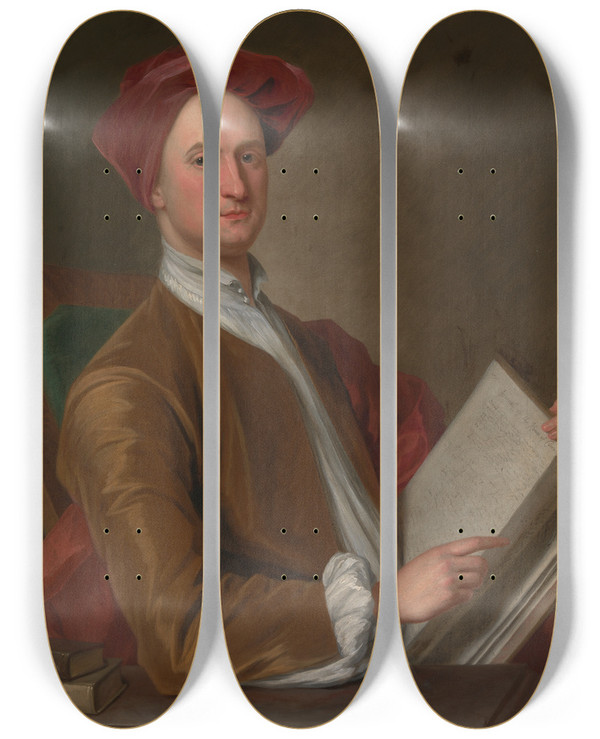 Triptych art skateboard deck of John Smibert Sir John Rushout by John Smibert (1688-1751)