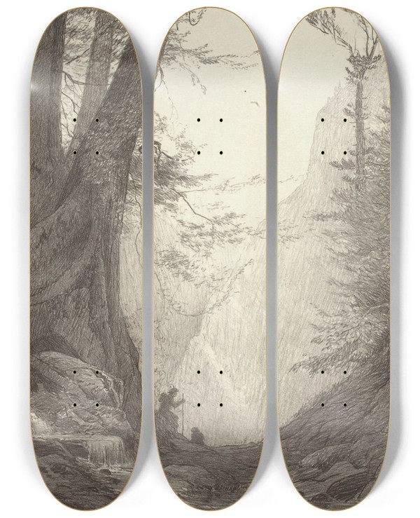 Triptych art skateboard deck of Bolton Coit Brown Big Cedars_1 by Bolton Coit Brown (1864-1936)