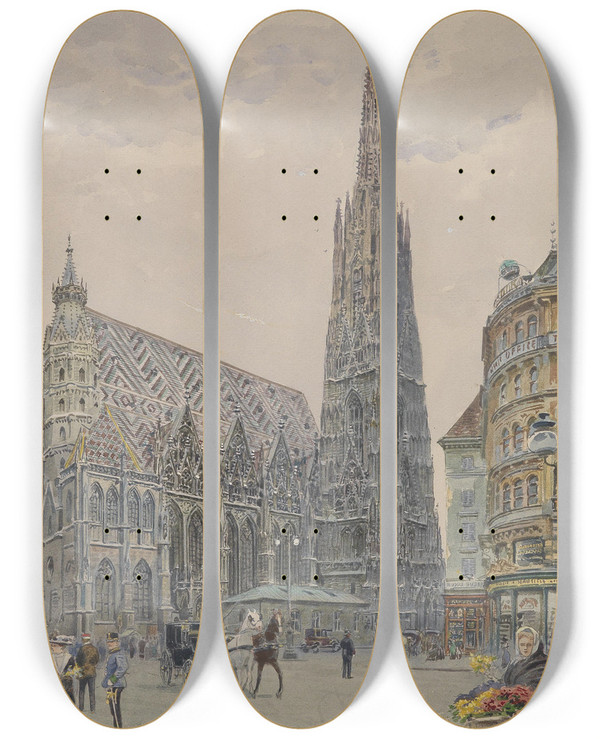 Triptych art skateboard deck of Ernst Graner Stephansdom by Ernst Graner (1865-1943)