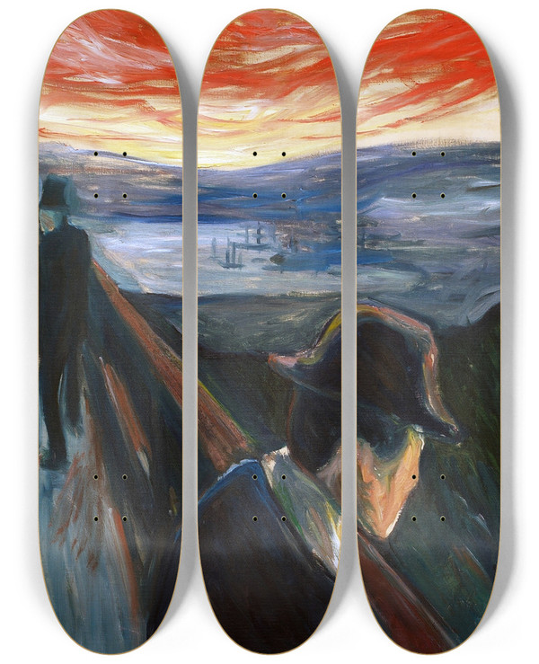 Triptych art skateboard deck of Edvard Munch Despair_2 by Edvard Munch (1863-1944)