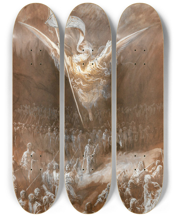 Triptych art skateboard deck of Gustave Dor The Way To Jerusalem by Gustave Dore (1832-1883)