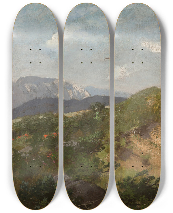 Triptych art skateboard deck of August Fink Mountain Landscape by August Fink (1872-1916)