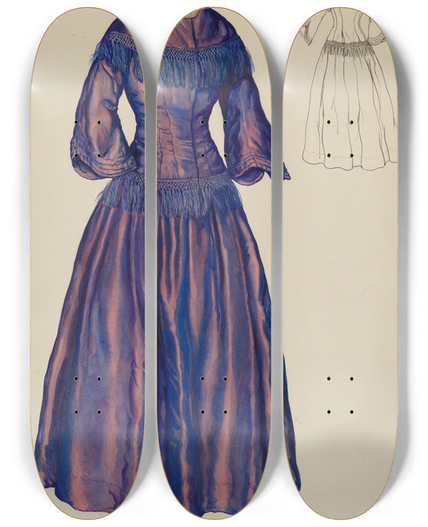Triptych art skateboard deck of Lillian Causey Gown by Lillian Causey (20-)