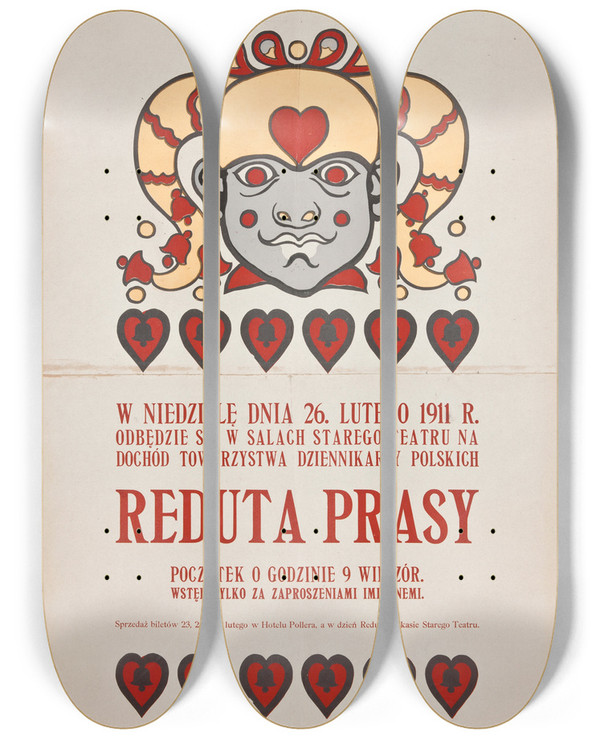 Triptych art skateboard deck of Eugeniusz Ludwik Dbrowadbrowski Reduta Prasy_1 by Eugeniusz Ludwik Dabrowa Dabrowski (1870-1941)