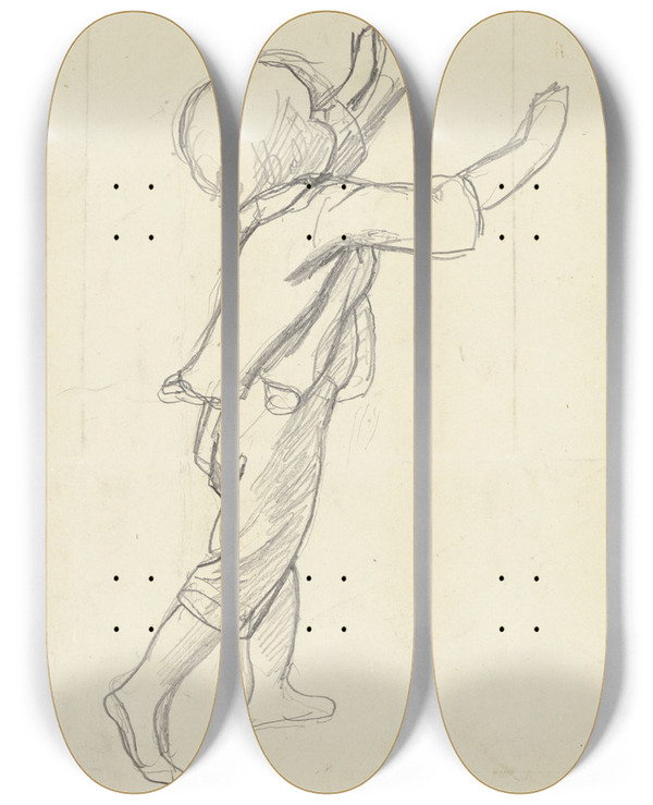 Triptych art skateboard deck of Jakob Becker Running Boy by Jakob Becker (1810-1872)