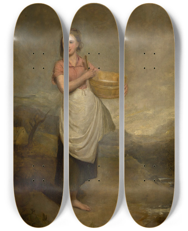 Triptych art skateboard deck of Thomas Duncan A Milkmaid In A Landscape by Thomas Duncan (1807-1845)