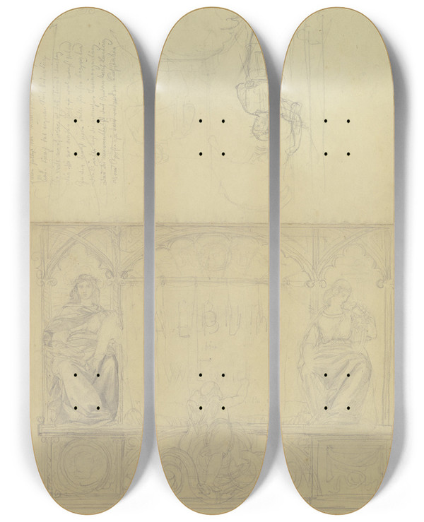 Triptych art skateboard deck of Philipp Winterwerb Draft For A Title Page by Philipp Winterwerb (1837-1873)