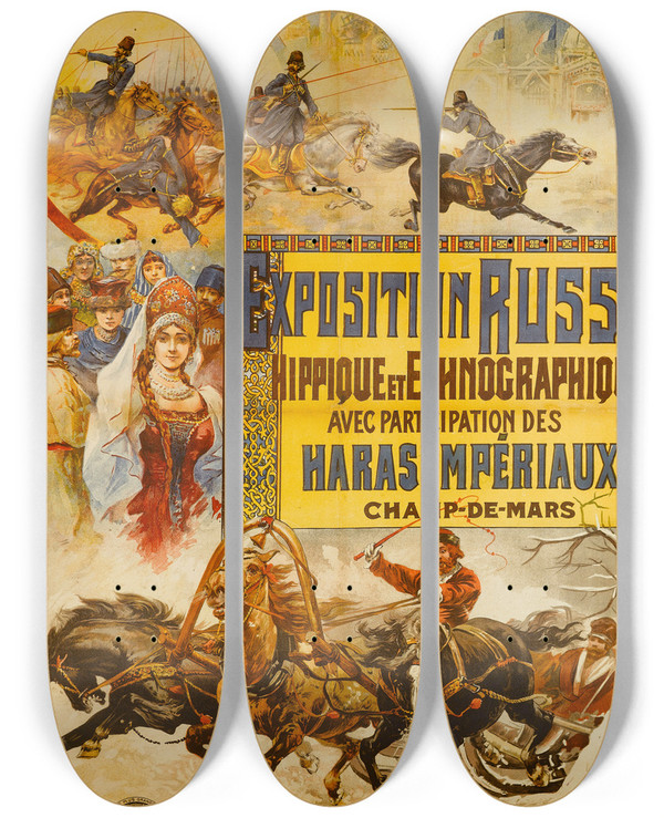 Triptych art skateboard deck of Nicolas Tamagno Exposition Russe by Nicolas Tamagno (1851-1933)