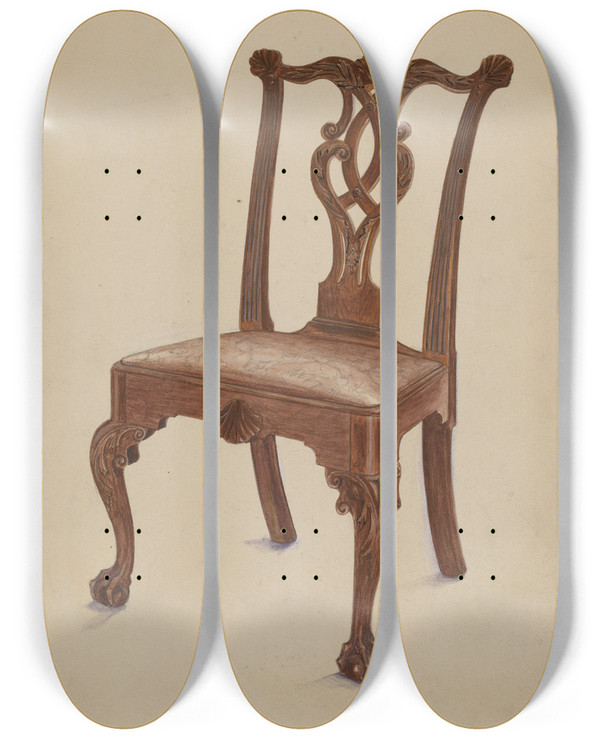 Triptych art skateboard deck of Bernard Krieger Side Chair_3 by Bernard Krieger