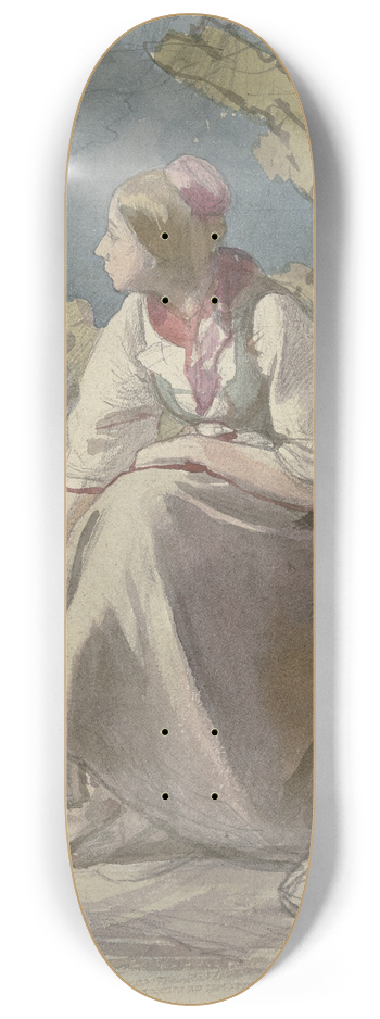 Jakob Becker - Bauernmdchen nach links, auf einer Rasenbank sitzend 8.25 inch art skate deck