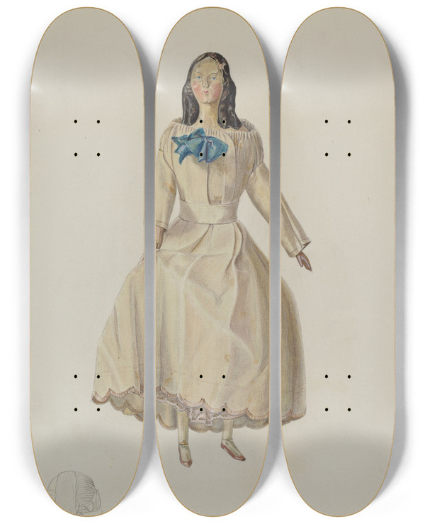Triptych art skateboard deck of Harry Grossen Doll by Harry Grossen