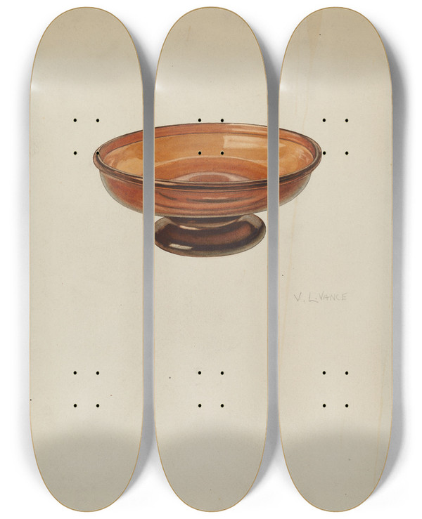 Triptych art skateboard deck of Vl Vance Dish by V.L. Vance