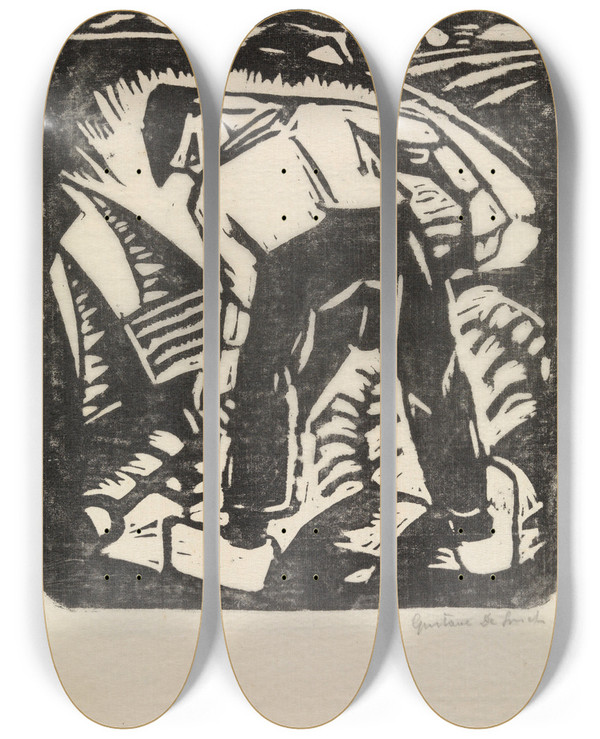 Triptych art skateboard deck of Gustave De Smet The Peasant by Gustave De Smet (1877-1943)