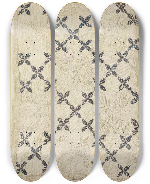 Triptych art skateboard deck of Edith Magnette Quilt_3 by Edith Magnette (20-)