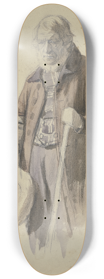 Jakob Becker - Brtiger Mann mit abgenommenen Hut und Mantel ber dem Arm, in der Linken ein Stab 8.25 inch art skate deck