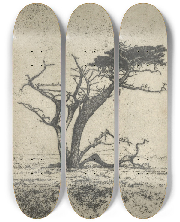 Triptych art skateboard deck of Ernest Haskell Antlers by Ernest Haskell (1876-1925)