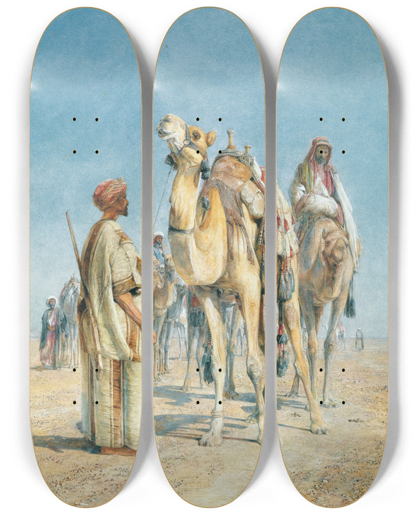 Triptych art skateboard deck of John Frederick Lewis Halt In The Desert by John Frederick Lewis (1805-1876)