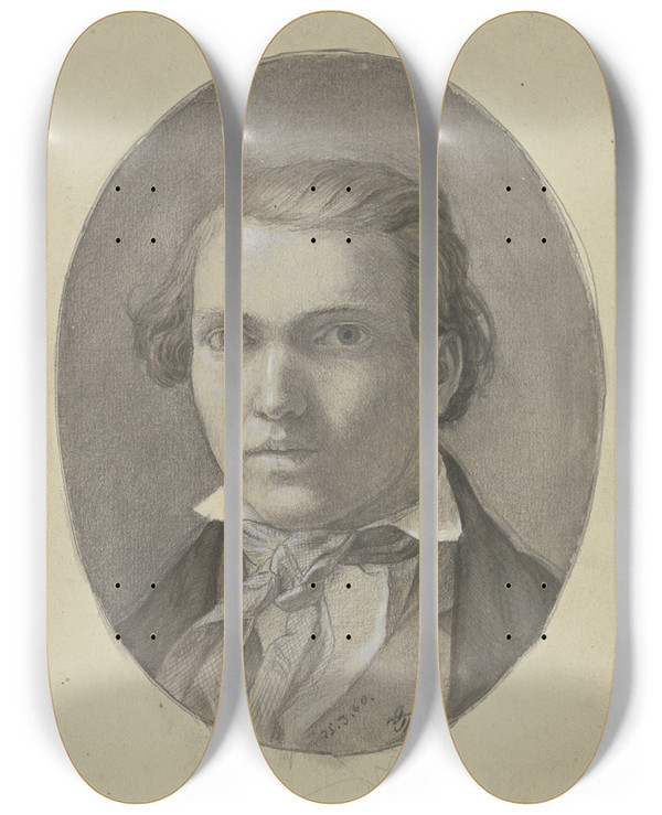 Triptych art skateboard deck of Hans Thoma Portrt Eines Sohnes Von Ludwig Thoma by Hans Thoma (1839-1924)