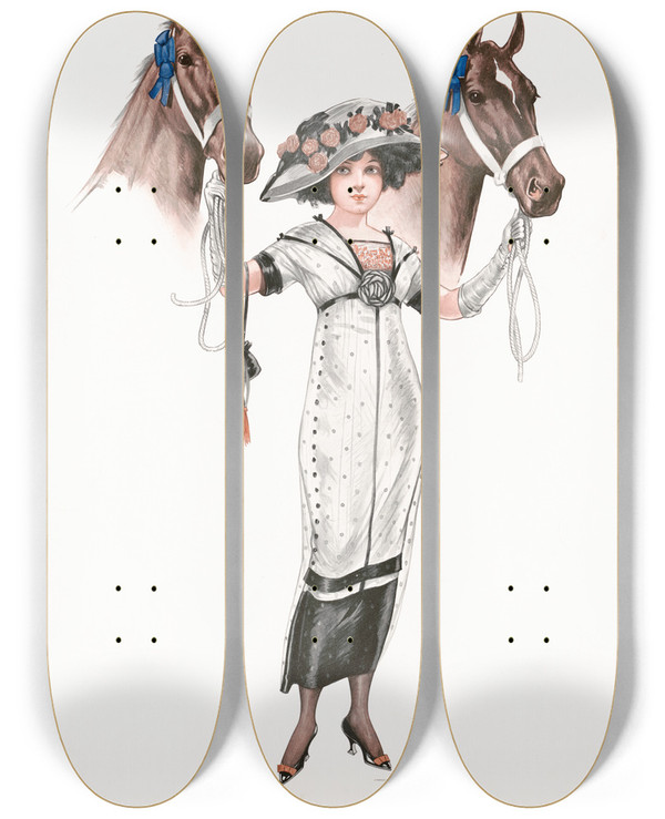 Triptych art skateboard deck of Charles W Holmes Blue Bloods No 84 by Charles W Holmes (19-20-)