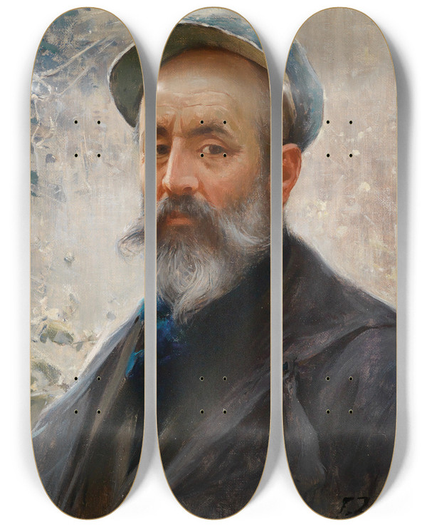 Triptych art skateboard deck of Fausto Zonaro Selbstbildnis by Fausto Zonaro (1854-1929)