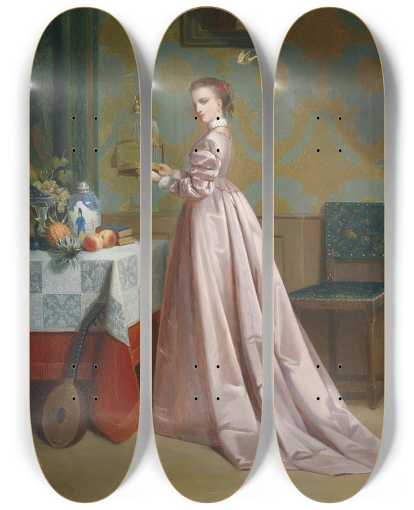 Triptych art skateboard deck of Francois J Jacobs Kurze Freiheit Fr Den Liebling by Francois J Jacobs (1832-1887)