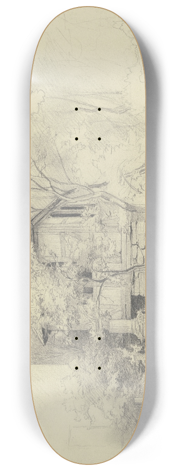 Jakob Becker - Fachwerkhuschen auf einem Friedhof 8.25 inch art skate deck