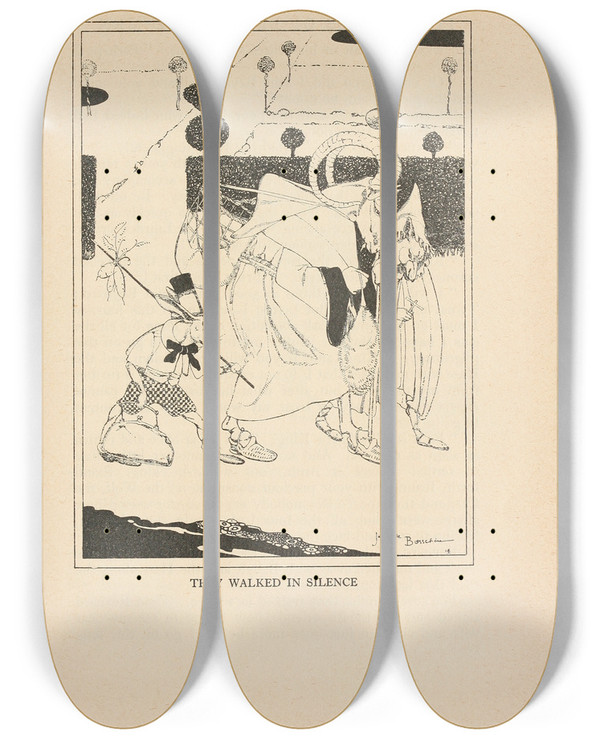 Triptych art skateboard deck of Jean De Bosschre They Walked In Silence by Jean de Bosschre (1878-1953)