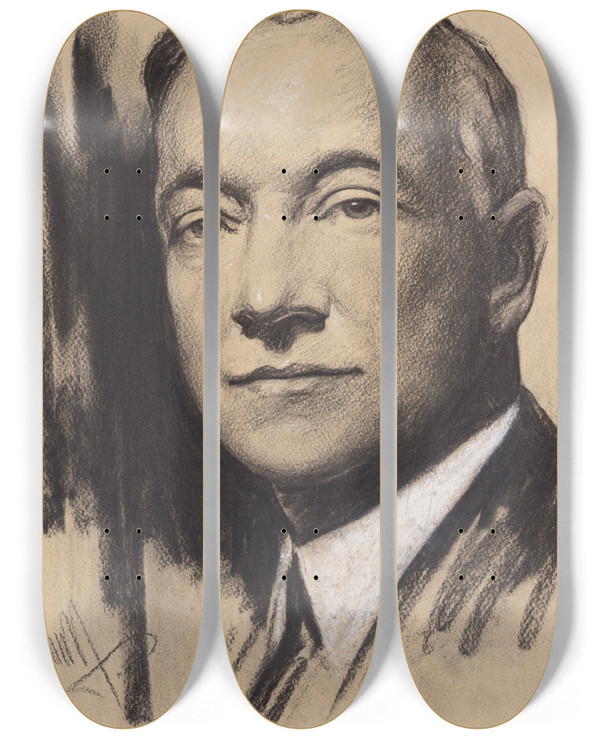 Triptych art skateboard deck of Samuel Johnson Woolf Cyrus Stephen Eaton by Samuel Johnson Woolf (1880-1948)