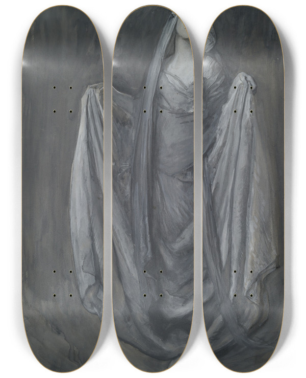 Triptych art skateboard deck of Edwin Austin Abbey Study For Blanchefleur by Edwin Austin Abbey (1852-1911)