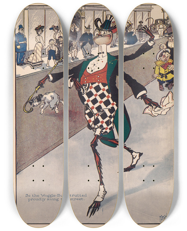 Triptych art skateboard deck of Ike Morgan The Wogglebug Book Pl01 by Ike Morgan (1871-1913)