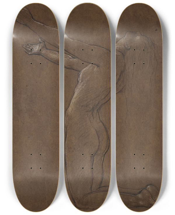 Triptych art skateboard deck of Frederic Leighton Study For Clytie by Frederic Leighton (1830-1896)