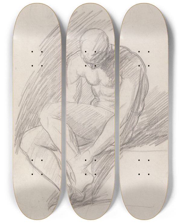 Triptych art skateboard deck of George Romney Achilles Wounded by George Romney (1734-1802)