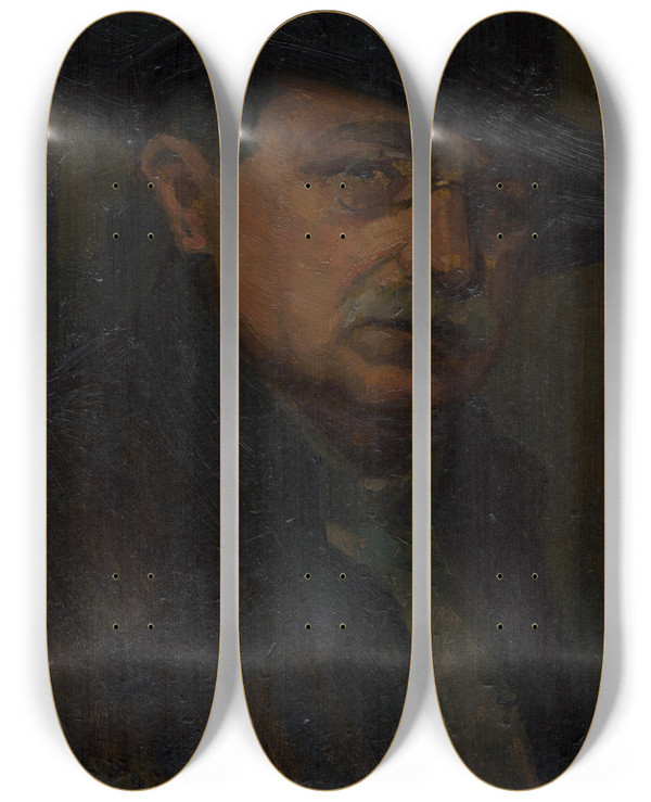 Triptych art skateboard deck of Udovt Ordk Man With Glasses by udovt ordk (1865-1937)