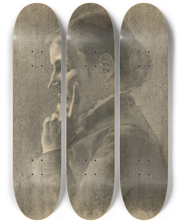 Triptych art skateboard deck of Kos Aranyossy Podobize Eny Opretej O Av Ruku by kos Aranyossy