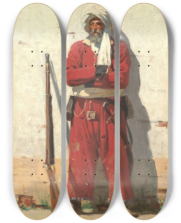 Triptych art skateboard deck of Vasily Vereshchagin Kokand Soldier by Vasily Vereshchagin (1842-1904)