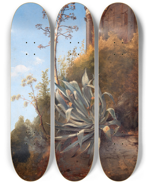 Triptych art skateboard deck of Joseph Magnus Stck From Tivoli by Joseph Magnus Stack (1812-1868)