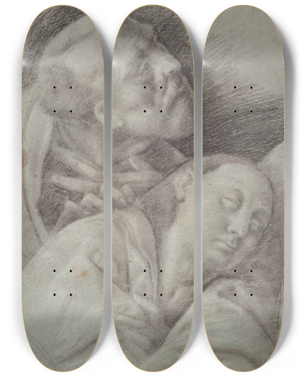 Triptych art skateboard deck of Bernardino Lanino Two Apostles Study For The Lastsupper by Bernardino Lanino (1512-1582)