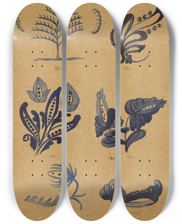 Triptych art skateboard deck of A Zimet Decoration For Stoneware_3 by A Zimet