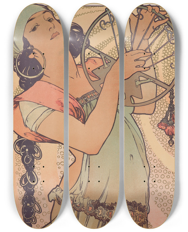 Triptych art skateboard deck of Alphonse Mucha Salom by Alphonse Mucha (1860-1939)