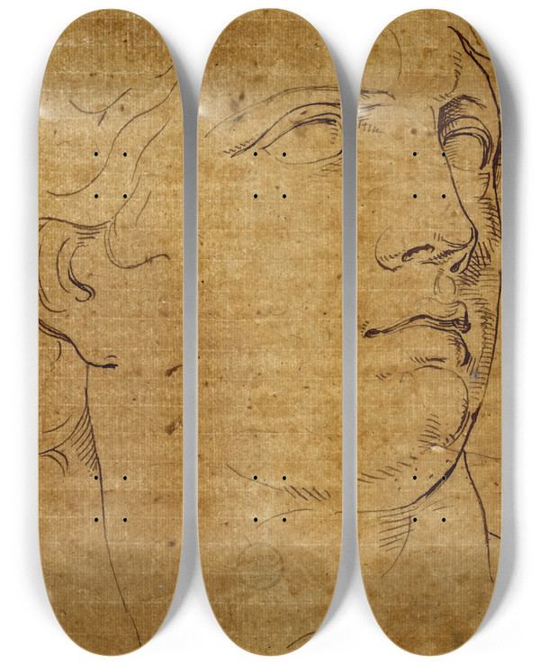 Triptych art skateboard deck of David Humbert De Superville Hoofd Van Eva by David Humbert De Superville (1770-1849)