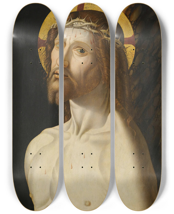 Triptych art skateboard deck of Jacopo Da Valenza Christ At The Column by Jacopo da Valenza (1485-1509)