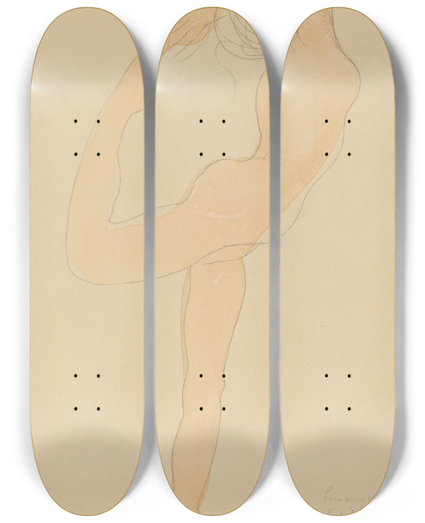 Triptych art skateboard deck of Auguste Rodin Dancing Figure by Auguste Rodin (1840-1917)