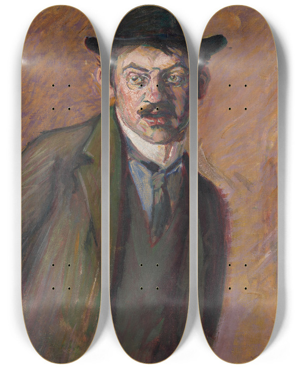 Triptych art skateboard deck of Georg Scholz Selbstbildnis by Georg Scholz (1890-1945)