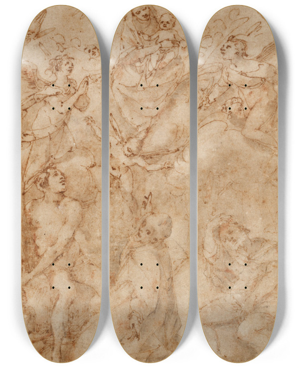 Triptych art skateboard deck of Andrea Boscoli Madonna And Saints by Andrea Boscoli (1560-1608)
