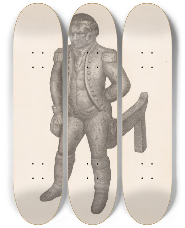 Triptych art skateboard deck of Milton Grubstein Cast Iron Andiron by Milton Grubstein