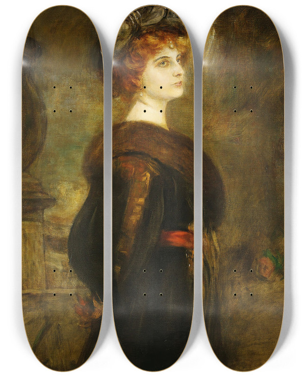 Triptych art skateboard deck of Franz Von Lenbach Lily Merk by Franz Von Lenbach (1836-1904)