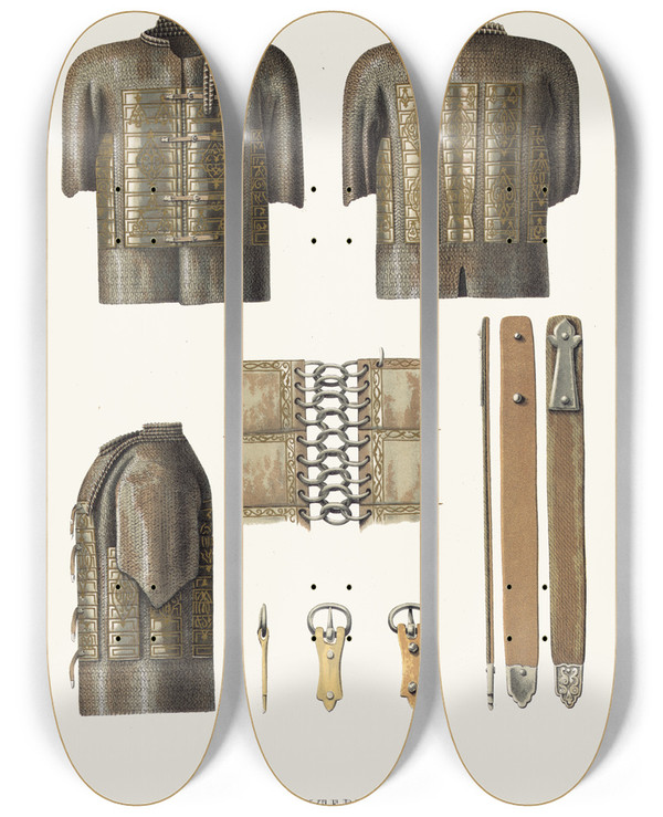 Triptych art skateboard deck of Fedor Grigoryevich Solntsev Bakhtertsy by Fedor Grigoryevich Solntsev (1801-1892)